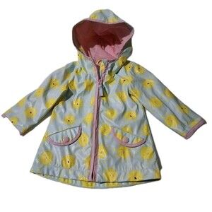 Cat & Jack Rain Jacket 12 Month Blue Yellow Smiley Suns Hooded Lined Outdoor